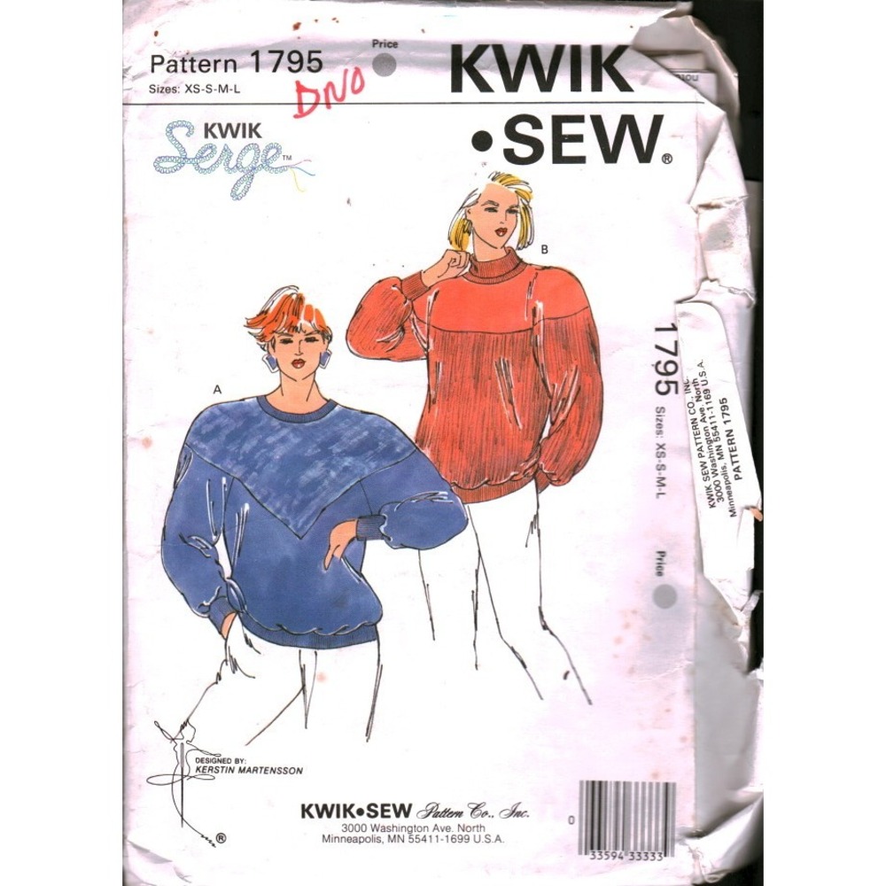 Kwik Sew 1795 Misses Tops Sewing Pattern Kerstin‎ Martensson Size XS-M